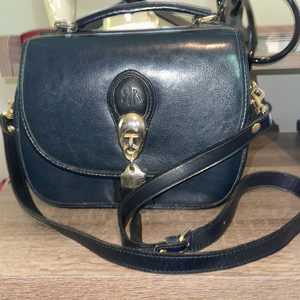 Rina Rich Navy Blue Crossbody Bag with Gold Hardware